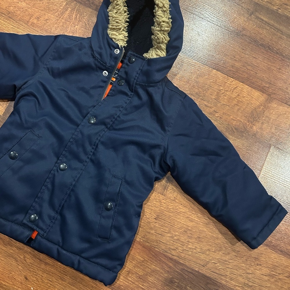 Children's Place Navy Faux Fur Trimmed Hooded Outdoor Fall Winter Coat 2T - Picture 2 of 6